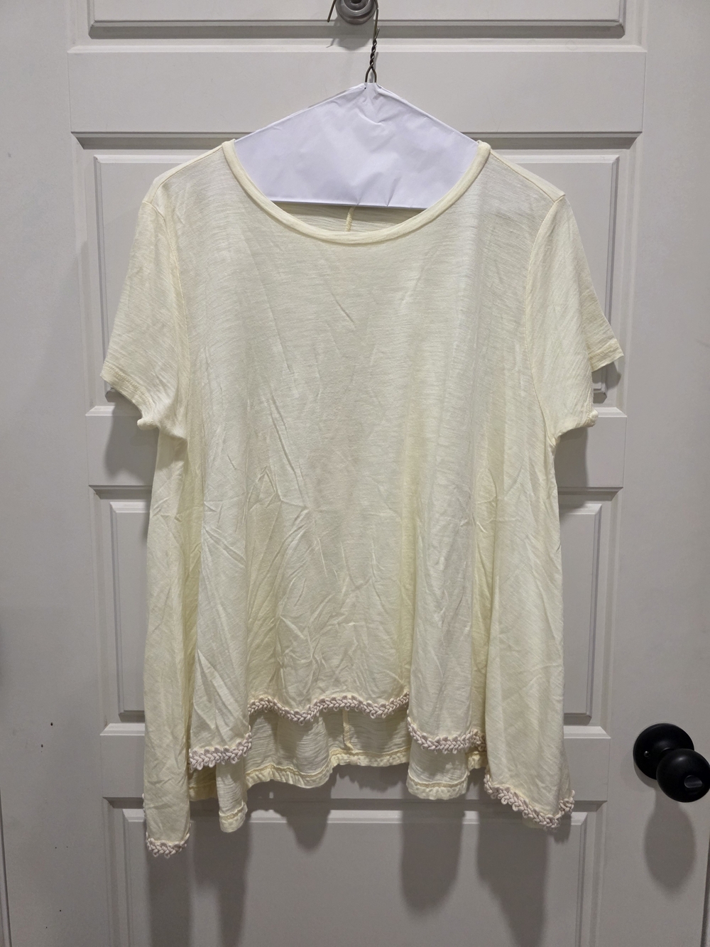 Yellow Boutique Crochet-Hem Short Sleeve Blouse